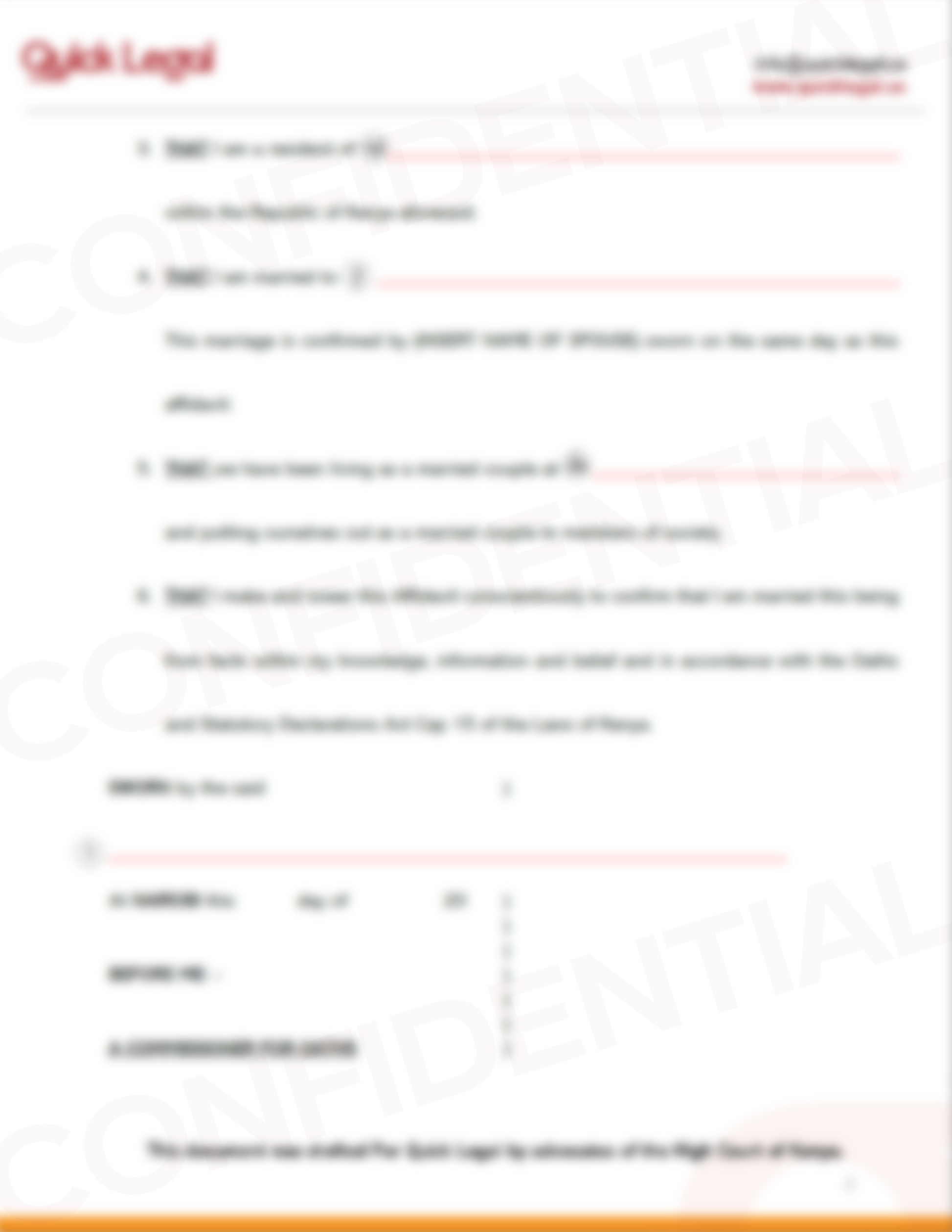 Customizable Affidavit of Marriage template - Downloadable for property, insurance, and inheritance proof-blurred